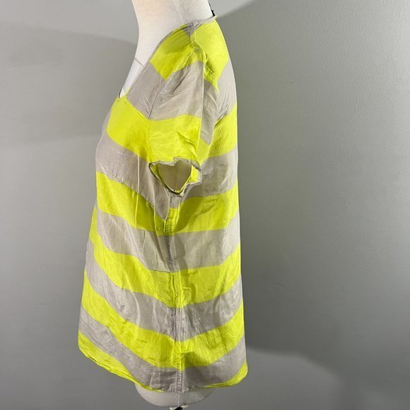 🌿4/$35🌿 GAP Neon Yellow Grey Striped Crew Neck Tee (S) - Picture 4 of 8